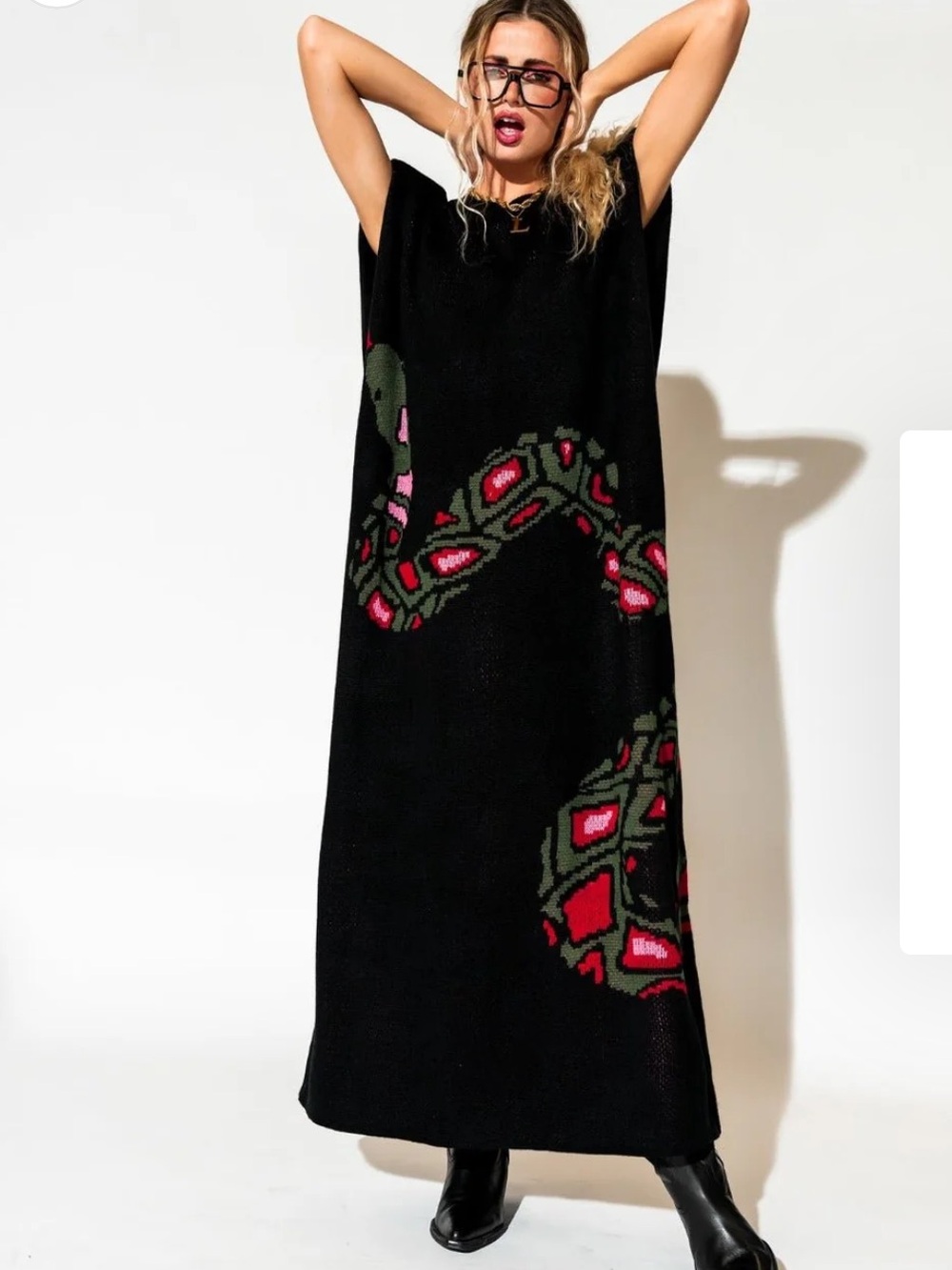Dressed In LaLa “Big Reputation” snake oversized sweater knit maxi dress L/XL